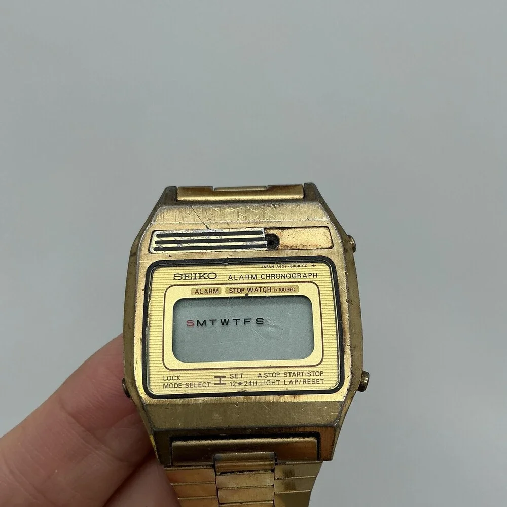 Vtg Seiko A639-5009 Chronograph Mens Watch 33mm Gold Tone For Parts Not Running